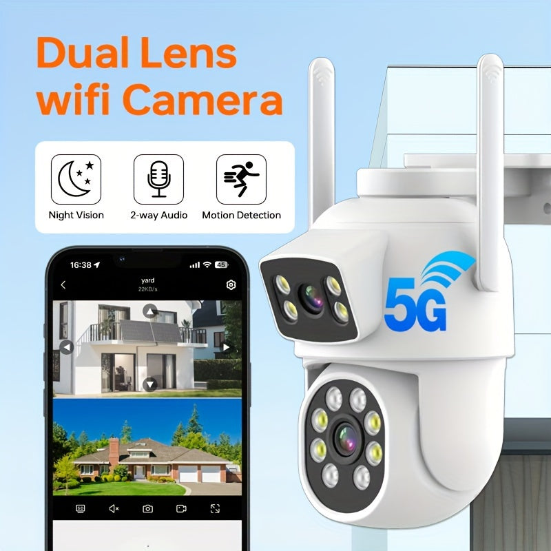 Experience the advanced ZHXINSD 4MP Dual Lens Wireless Security Camera with 360° View and Color Night Vision. Get real-time Motion Alerts, even in the dark, thanks to its IP65 Waterproof design. Stay connected with 2-Way Audio and WiFi 2.4/5G