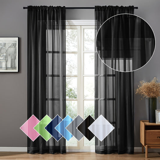 One Panel of Sheer Curtain in Classic Rod Pocket Style - Made from 100% Polyester Trilon Fabric, Lightweight Yarn-Dyed for a Decorative Look. Machine Washable and Perfect for Living Rooms and Restaurants with an Uncorded Clear Romance Theme.