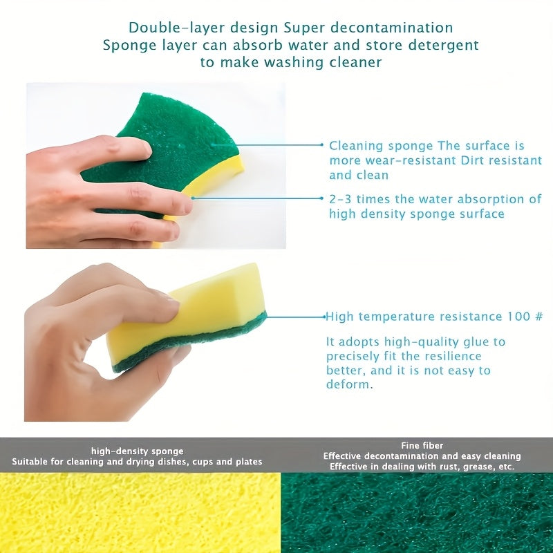 A versatile cleaning sponge with dual-sided scrubbing capability, perfect for all your home cleaning needs. This high-quality kitchen sponge is durable and non-scratch, ensuring efficient cleaning while being gentle on surfaces. With high absorbency