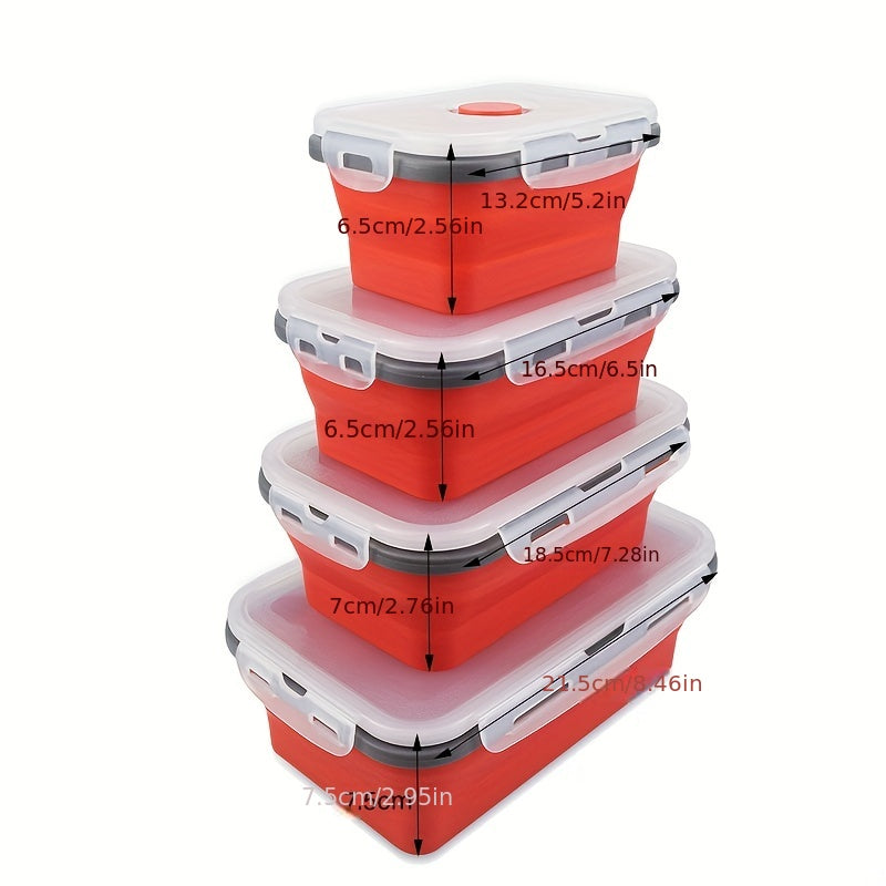 Collapsible Silicone Food Storage Containers, Set of 4 - Stackable, Space Saving, Microwaveable, Freezer and Dishwasher Safe, BPA Free - Perfect for Leftovers or Meal Prep, Foldable Lunch Box Containers, Essential Kitchen Accessories