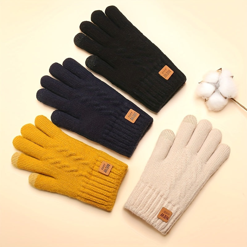 Wholesale Double-layer Knitted Gloves with Velvet Lining, Coldproof and Warm Touch Screen Gloves, Solid Color Elastic Short Winter Gloves