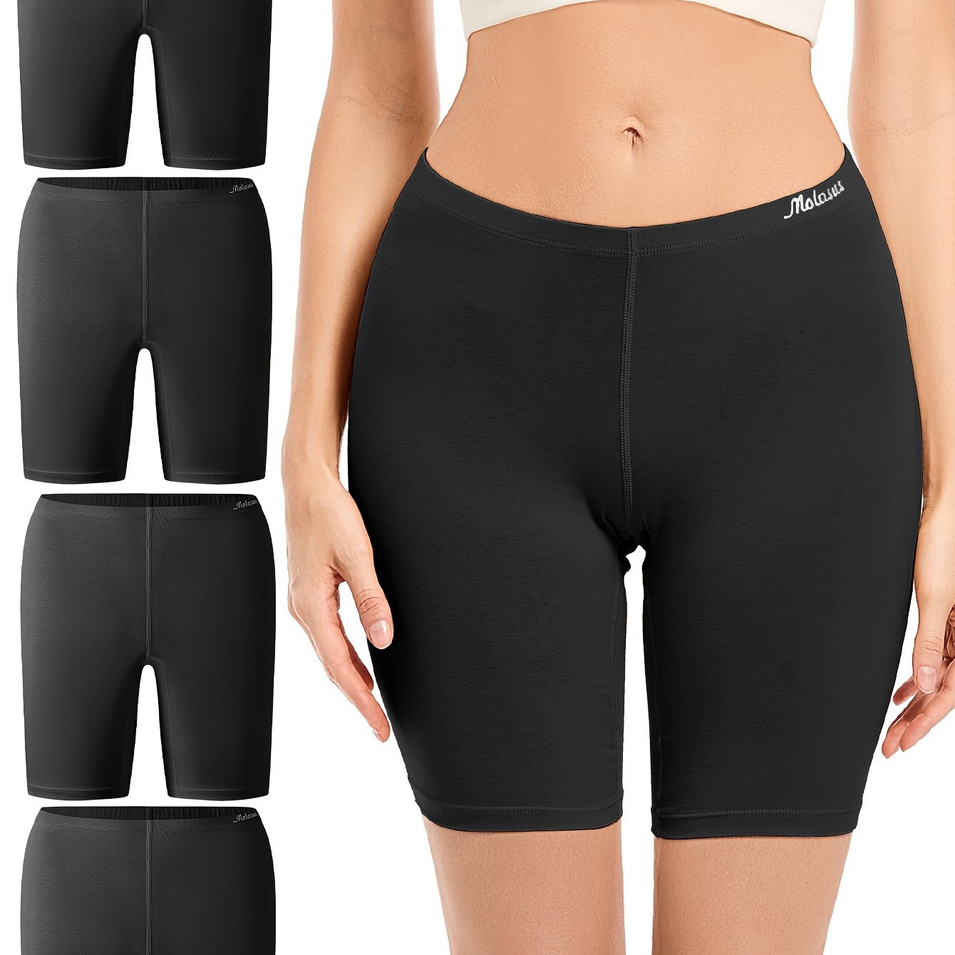 4pcs Women's Slimming Shapewear Shorts with Breathable Soft Blend, Butt Lifting Biker Style in Solid Color and Letter Graphic Underwear.