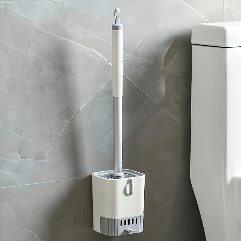 Toilet Brush Set with Wall-Mounted Long Handle - Flexible Design Eliminates Hard-to-Reach Corners, Making Bathroom Cleaning Effortless