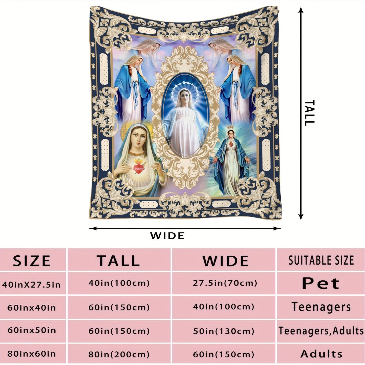 Guadalupe Virgin Mary Religious Blanket in Contemporary Flannel Style - A Soft and Cozy Fleece Throw with Digital Printing, Machine Washable and Multipurpose Gift for Christian Catholics. Made of 100% Polyester, Suitable for All Seasons.