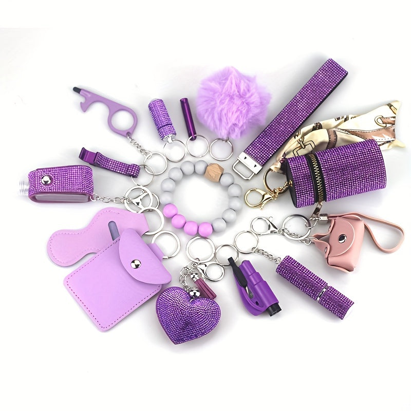 15-piece Women's Set adorned with Rhinestones - Featuring a Wristlet, Bottle, Card Holder, and Storage Bag.