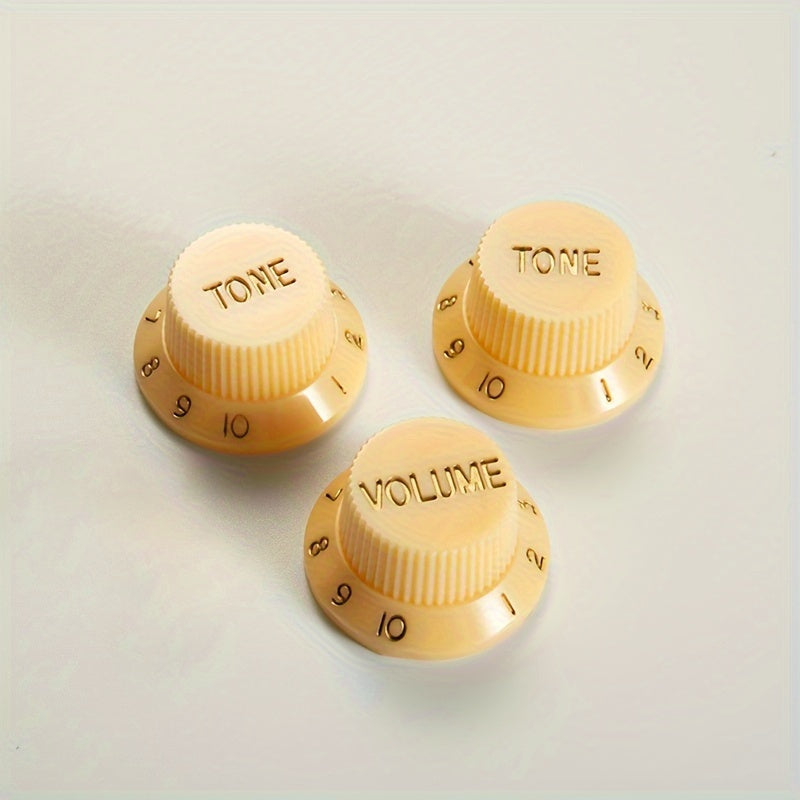 Electric guitar knob cap for volume, tone, and speed control. Available in black, white, or cream yellow.