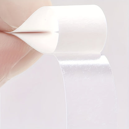 Transparent double-sided tape for clothing and skin, providing all-day strength and invisibility for all skin tones.