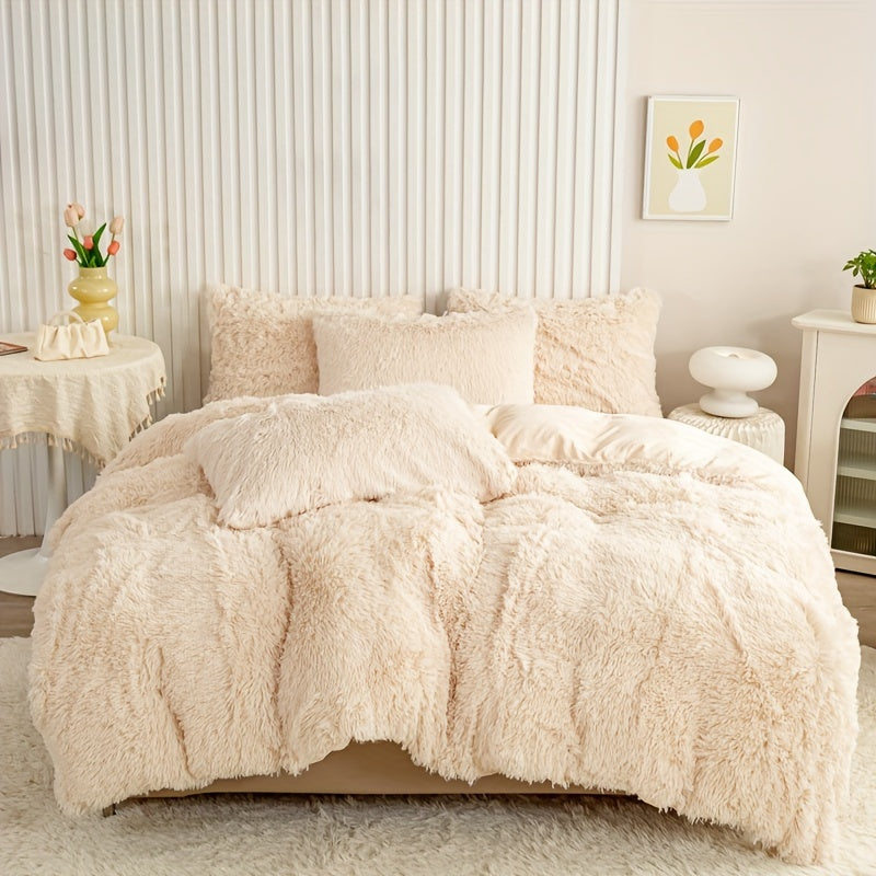 Polyester bedding set includes a duvet cover and two pillowcases in various colors. Does not include pillow core.