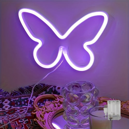 LED butterfly neon sign light for bedroom girls room decoration, USB/battery operated for parties and special occasions.