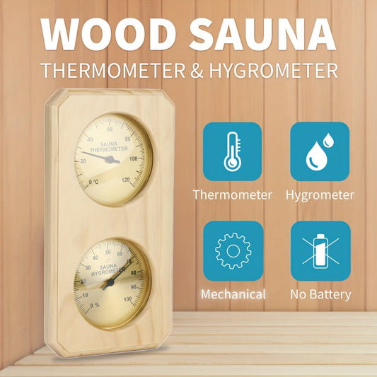 1pc wooden sauna thermometer and hygrometer for temperature and humidity control in family hotel spa rooms.