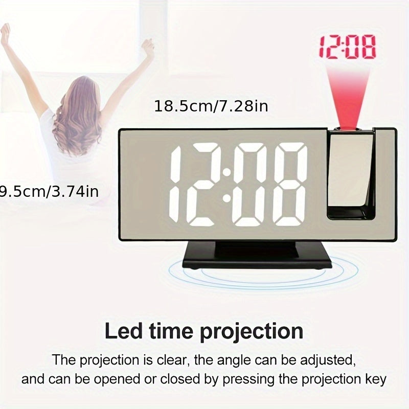 3D LED Mirror Clock with USB power, temperature display, auto brightness. Sleek black design for bedroom & living room. Includes battery & memory time function. ABS material. Living room