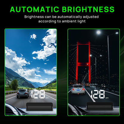 Universal car digital speedometer HUD in white & green LED, compatible with all car models, no battery needed, easy installation, simple to read speedometer. Modern and easy car accessory