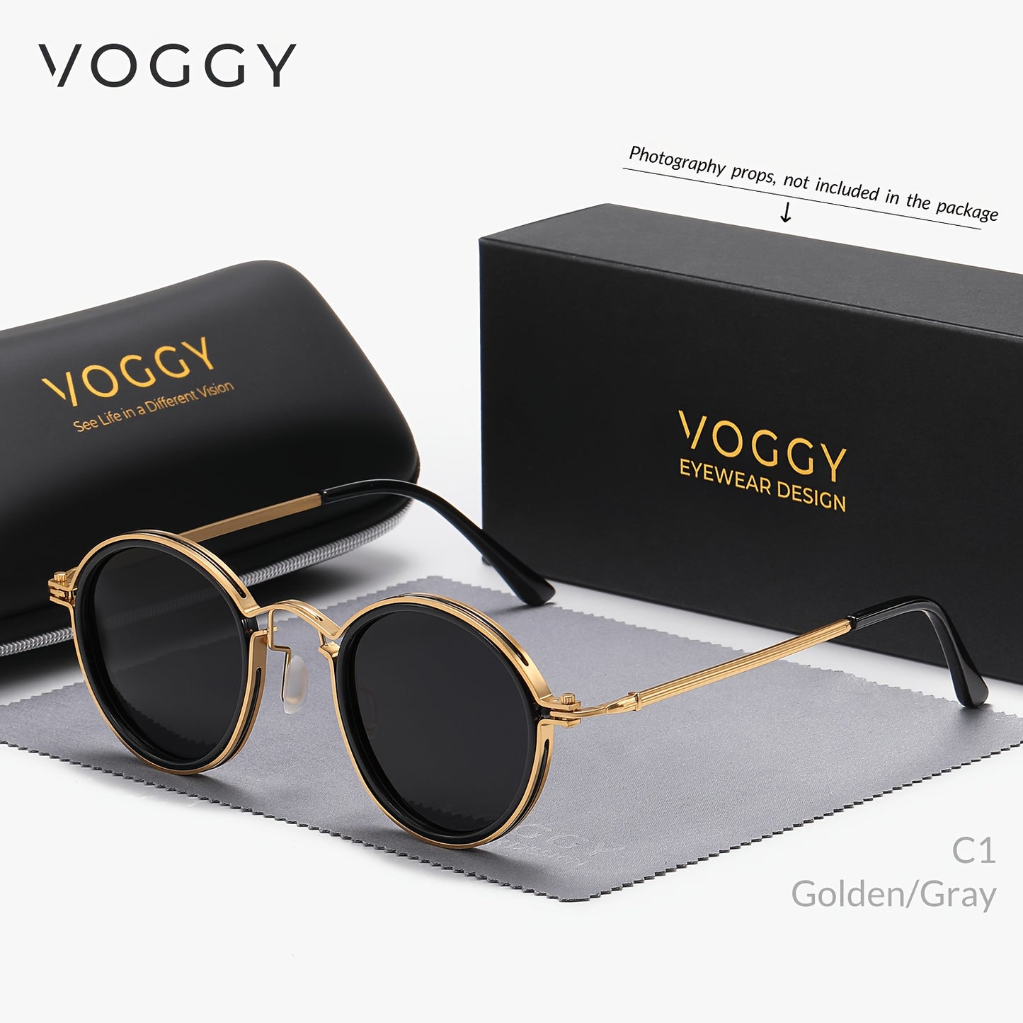 VOGGY Retro Metal Polarized Fashion Glasses - Black Frame with Brown Tortoiseshell Accents, Stylish Round Design for Men & Women. Ideal for Driving, Fishing, Cycling, Hiking & Outdoor