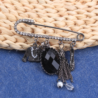 Beautiful Rhinestone Brooch Pin featuring High Heels and Coat Charms, Stylish Fashion Accessory for Women's Clothing, Bags, and Hats - Unique Button and Pin Set