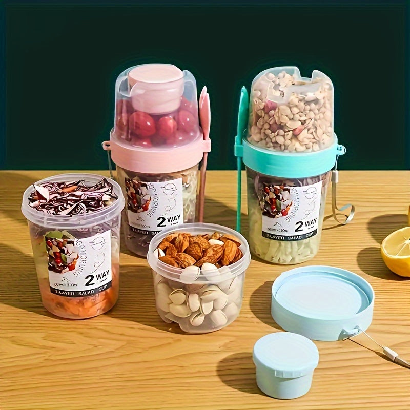 1pc Leak-Proof Oval-Shaped Portable Salad Cup Container Set with Dressing Holder and Spoon - BPA-Free Plastic, Hand Wash, Lightweight for Various Foods and Snacks