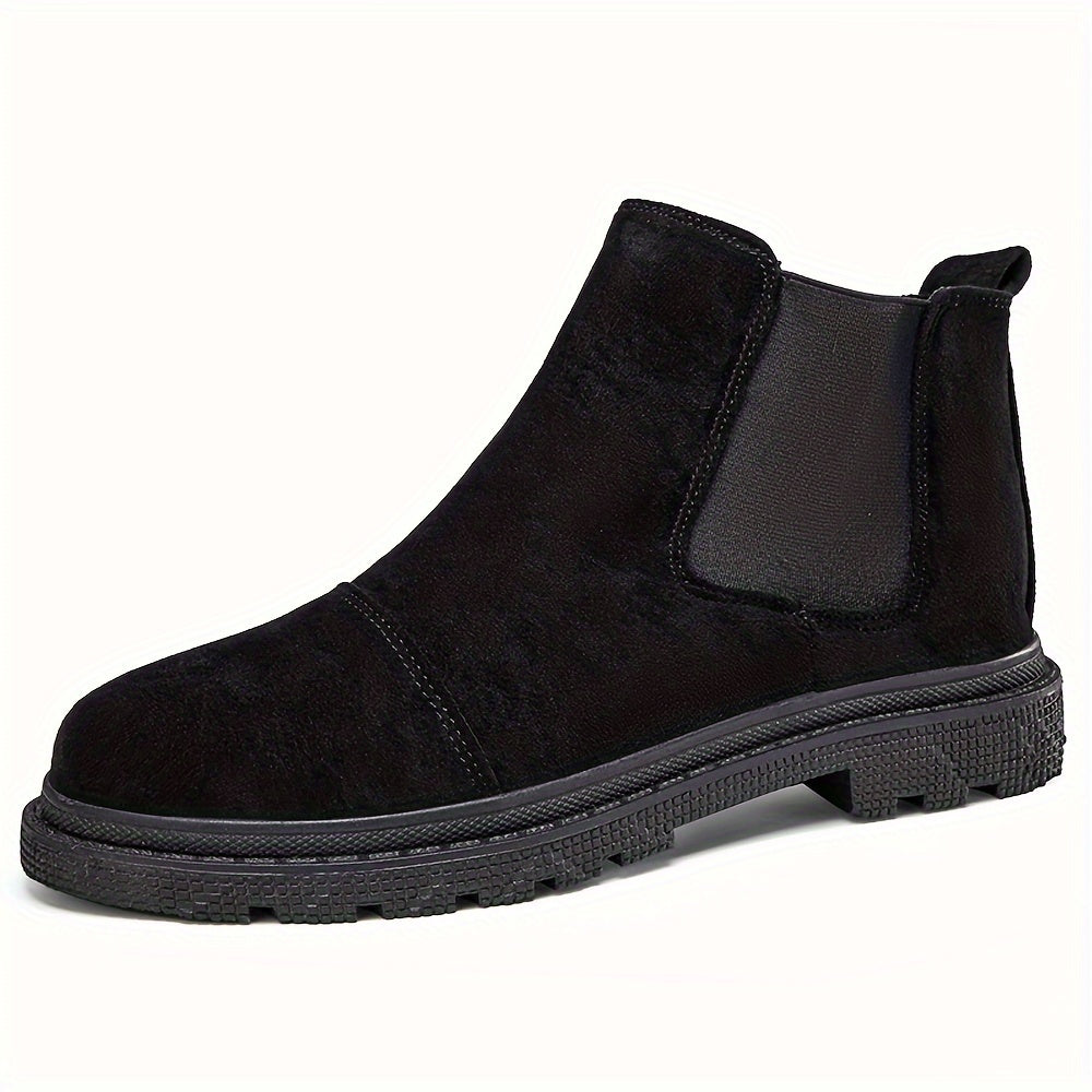 Men's Chelsea boots with solid color fabric, non-slip EVA sole for comfort and casual walking.