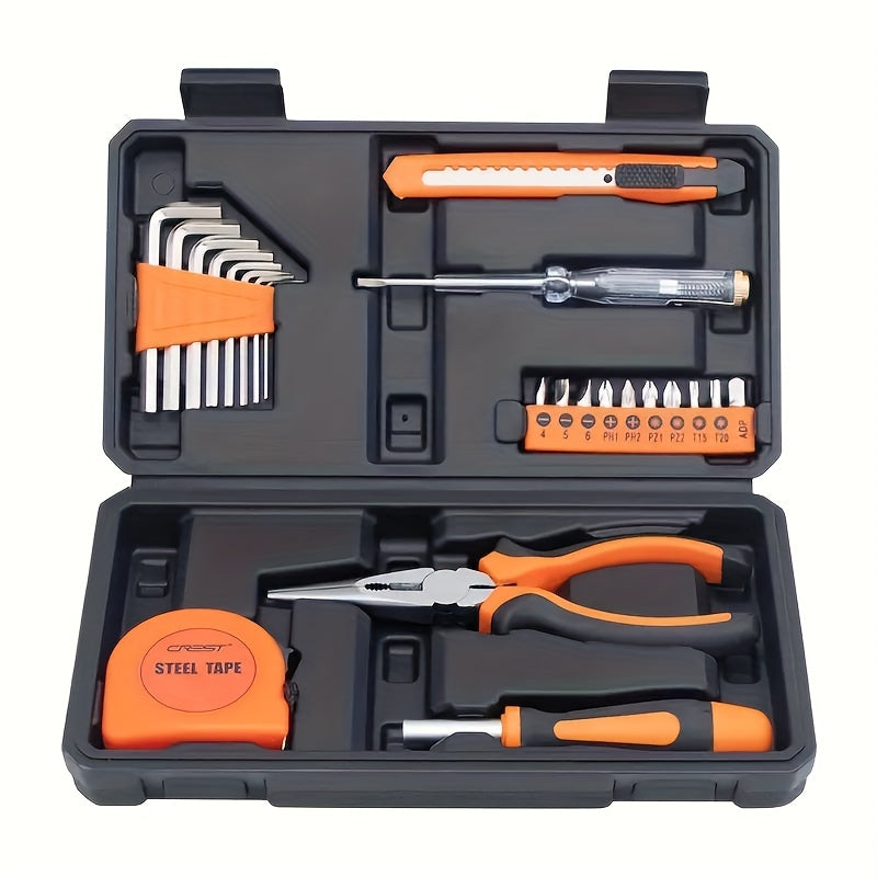 Universal 23pc Home Tool Kit with Carbon Steel Hand Tools in Plastic Case - Ideal for Household, Car, and Office Repairs - Ready to Use, No Batteries Needed.