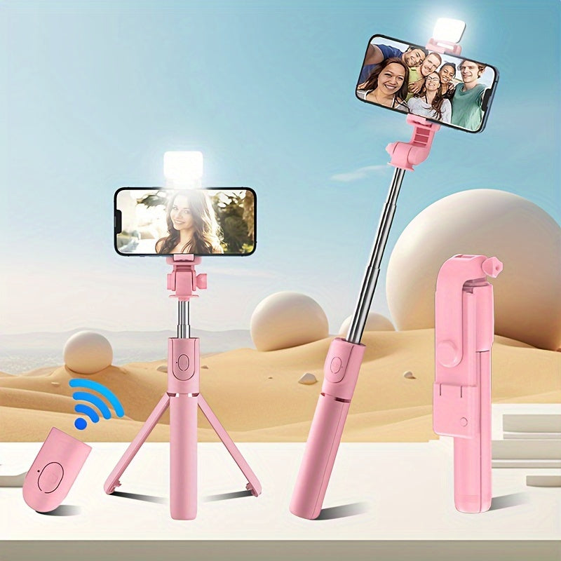 Automated selfie stick with wireless phone holder that doubles as a tripod for live streaming and photography. Great for both indoor and outdoor use.