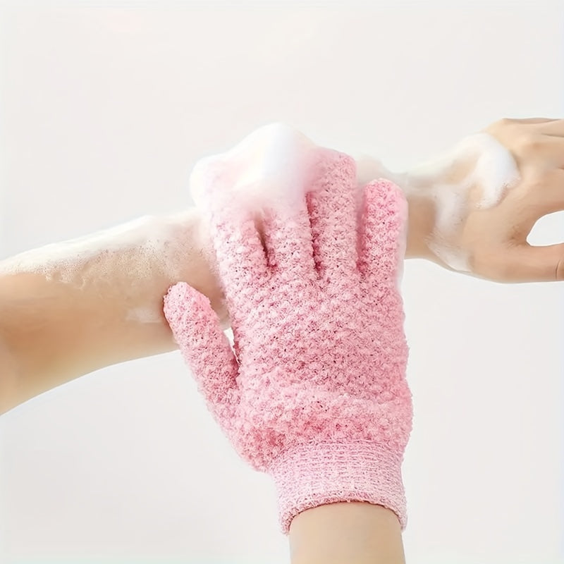 Shower gloves for exfoliation, cleansing, and massage - removes dead skin and dryness.