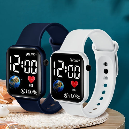 Sporty LED digital watch for boys with timer, durable plastic case, and multicolor display.