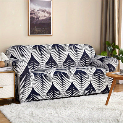 Modern printed sofa slipcover with elastic closure, made of 95% polyester and 5% spandex. Machine washable with active printing and stitched craftsmanship. Fits armchairs to sectional sofas, weighing 100-120gsm fabric.