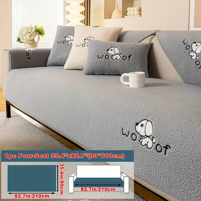 Soft Sherpa sofa cover, pet-friendly, non-slip, machine washable.