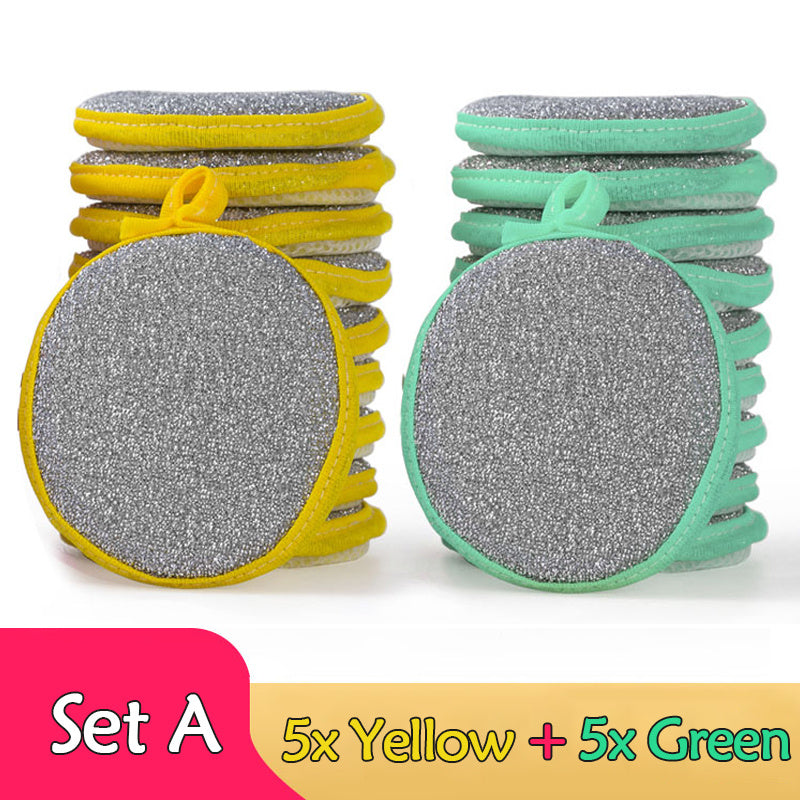 5 or 10 double-sided dishwashing sponges for household cleaning of kitchen tableware.