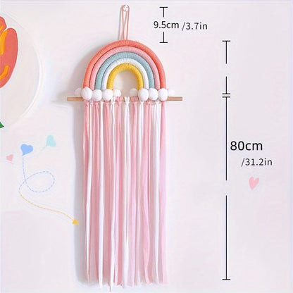 Organize your stylish headbands and barrettes with the Chic Rainbow Tassel Hair Accessory Holder. Made from cotton, this fashionable organizer is perfect for women's hair accessories.