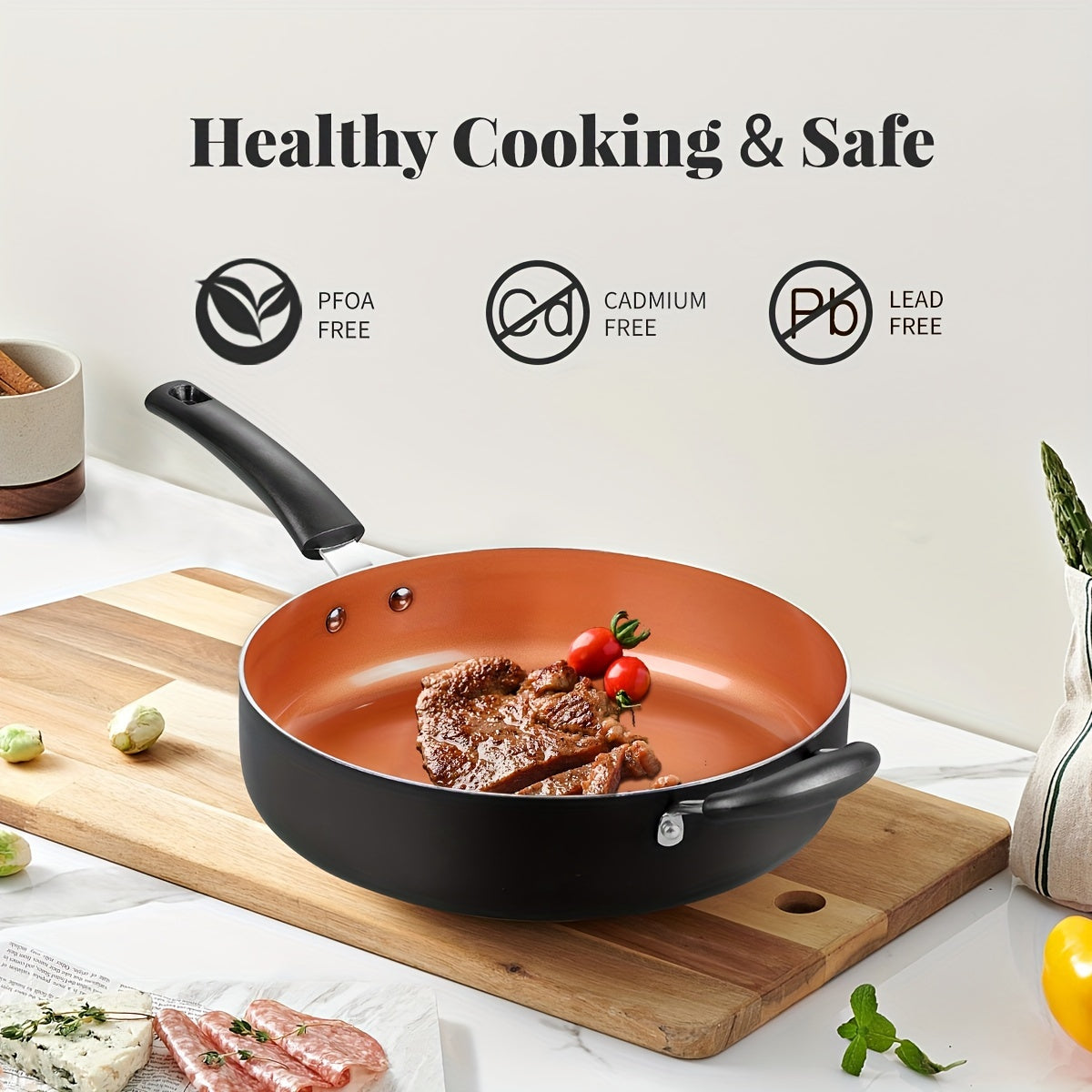 Large Nonstick Deep Frying Pan - 30.48 cm, Induction Compatible, 5Qt Saute Pan with Lid, Ceramic Coating, Helper Handle, 100% PFOA PFOS APEO Free - Healthy Cooking