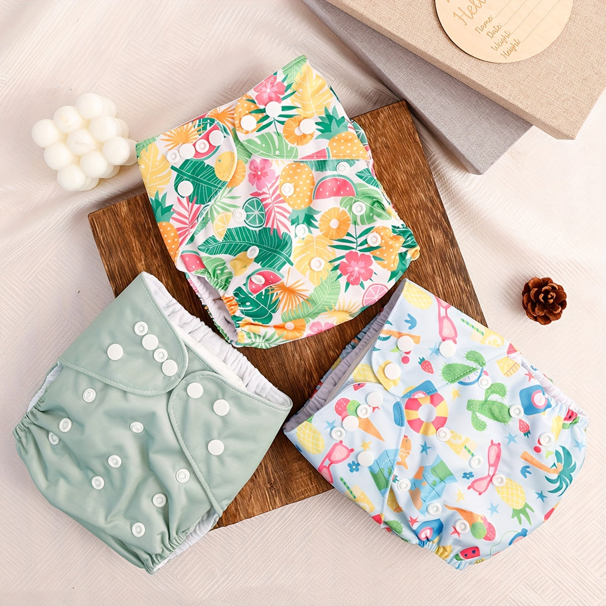 Set of 3 Soft Suede Cloth Diapers with Pockets - Happy Flute Brand, Ideal for Youngsters 2.99-14.97KG, Reusable and Machine Washable