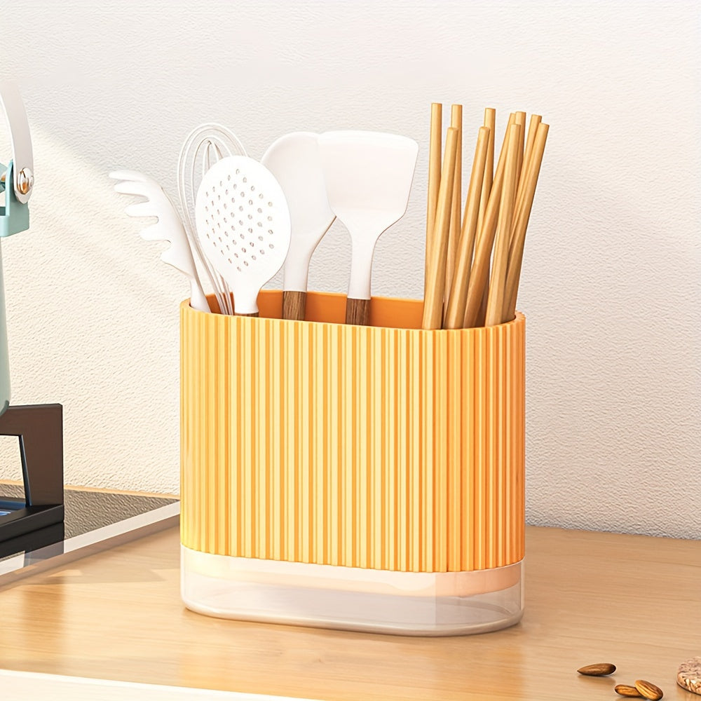 Kitchen Utensil Organizer: Wall-Mounted Holder for Chopsticks, Spoons, and Forks - Features Drainage System and Durable Plastic Storage Caddy