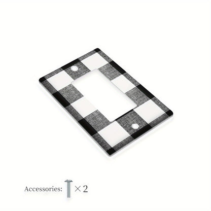 1 Black & White Buffalo Plaid Wall Plate Cover, 1-Gang/2-Gang Light Switch Plate, Electricity-Free, Easy to Clean, for Home Office Kitchen Decor - 1 Pack