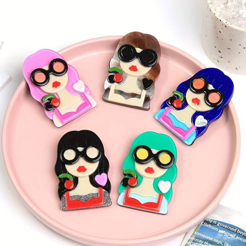 Stylish Acrylic Lady Pins with Glasses - Adorable and Distinctive Women's Accessories