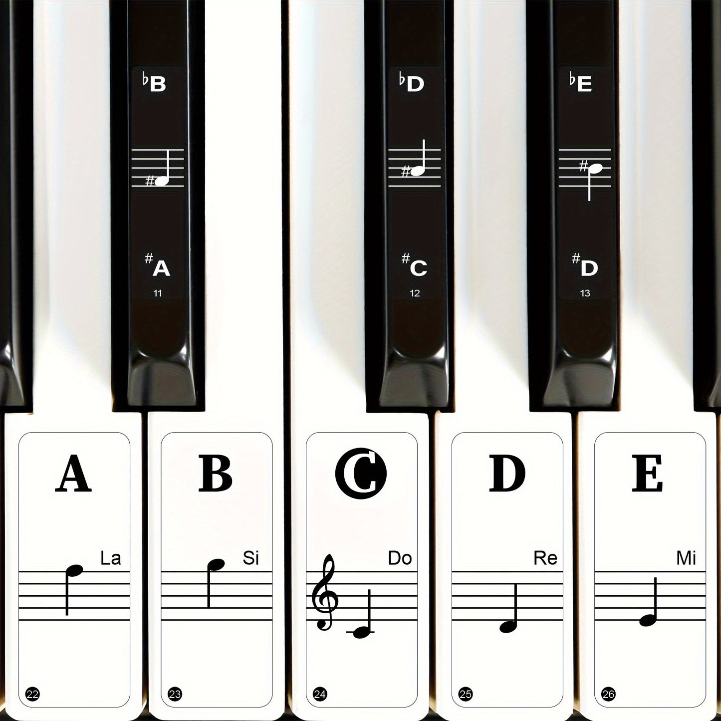 Simple Piano Key Stickers for Beginners - Fits Various Keyboards, Removable & Durable, Black