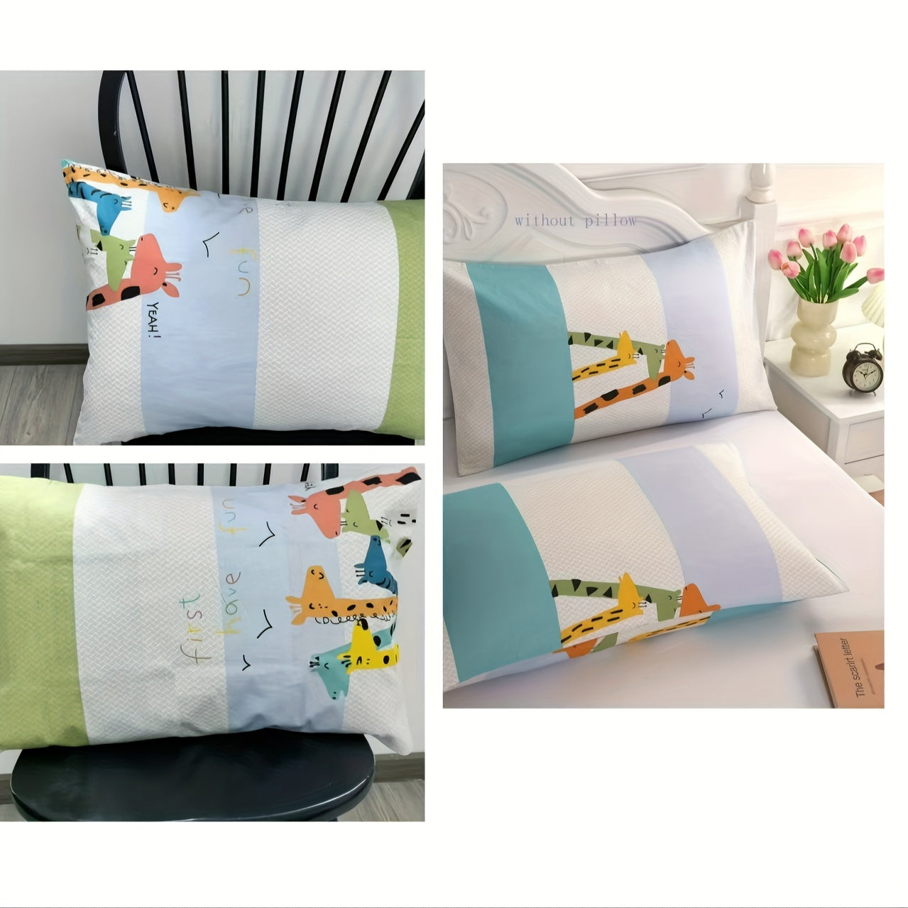 Set of 2 Soft 100% Cotton Pillowcases featuring Cute Cartoon & Nature-Inspired Designs - Breathable, High-Quality Envelope Pillow Covers for Bedroom and Sofa Decor, Easy to Clean in Washing Machine (Pillow Inserts Sold Separately), Perfect for Couch