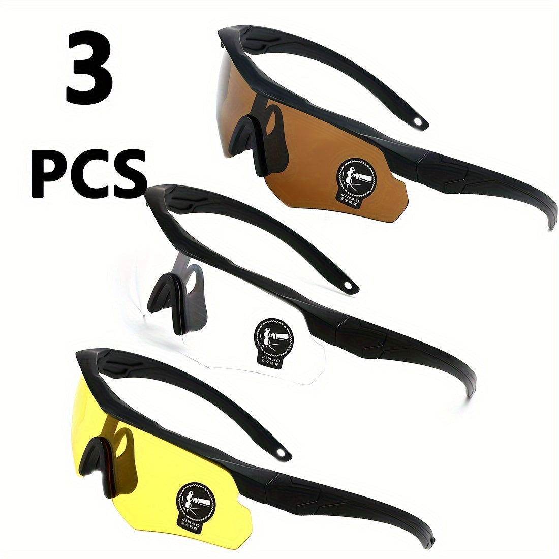 UV400 Cycling Glasses, 3-Pack, PC Lens & Frame, Sports Running Eyewear, Outdoor Performance Goggles.