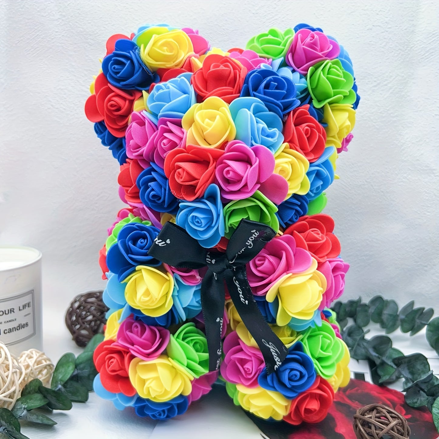 10" Eternal Rose Bear - Lifelike Foam Flower Teddy, Ideal for Valentine's Day, Home Decor & Romantic Occasions, Qixi Festival, 25cm