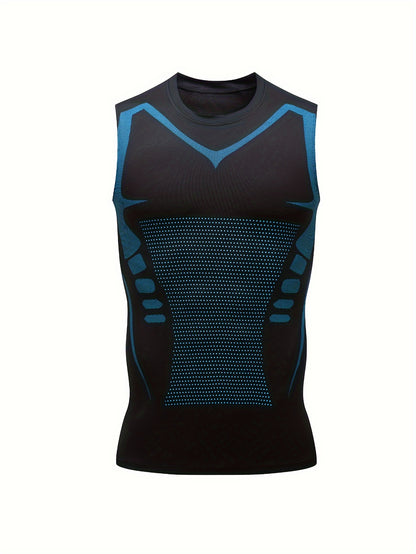 4 Summer Men's Sports Vests with Ion Shaping, Fitness Quick-Dry, Slim-Fit, Tight Training, Compression for Body Shaping.