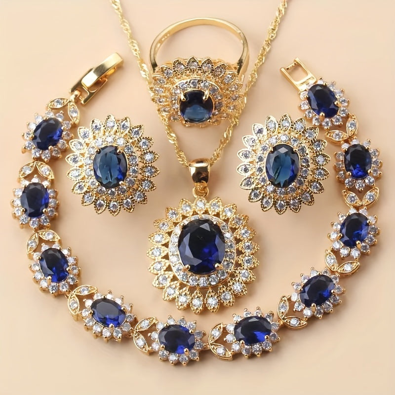 5-Piece Sunflower Jewelry Set with Cubic Zirconia for Women - Featuring Earrings, Ring, Necklace, and Bracelet - Ideal for Special Occasions like Weddings, Mother's Day, Valentine's Day, Parties, and Christmas, Perfect Gift for Brides