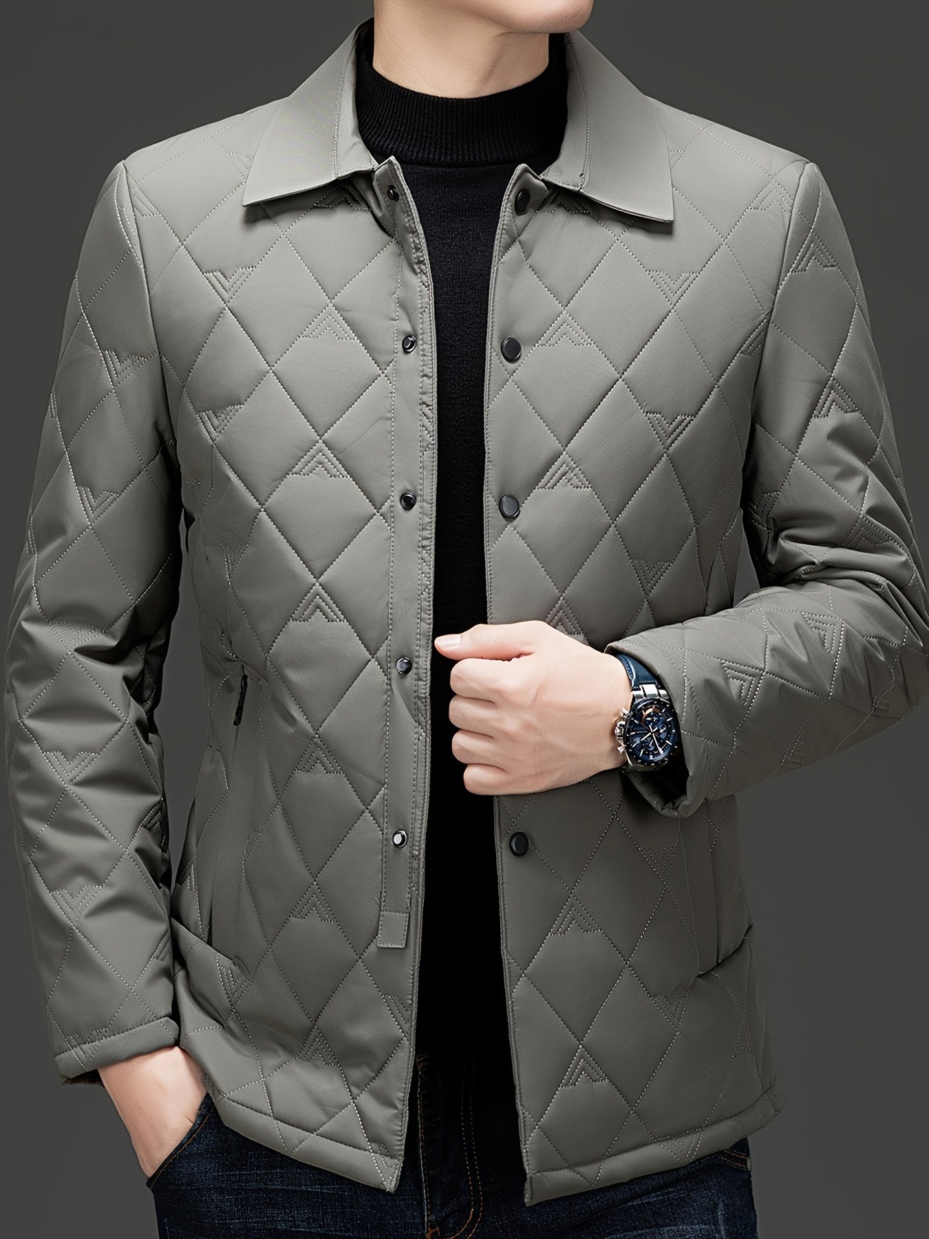 2024 Men's lightweight quilted polyester suit jacket with full zip, pockets, regular fit for business casual & travel, 100% polyester.