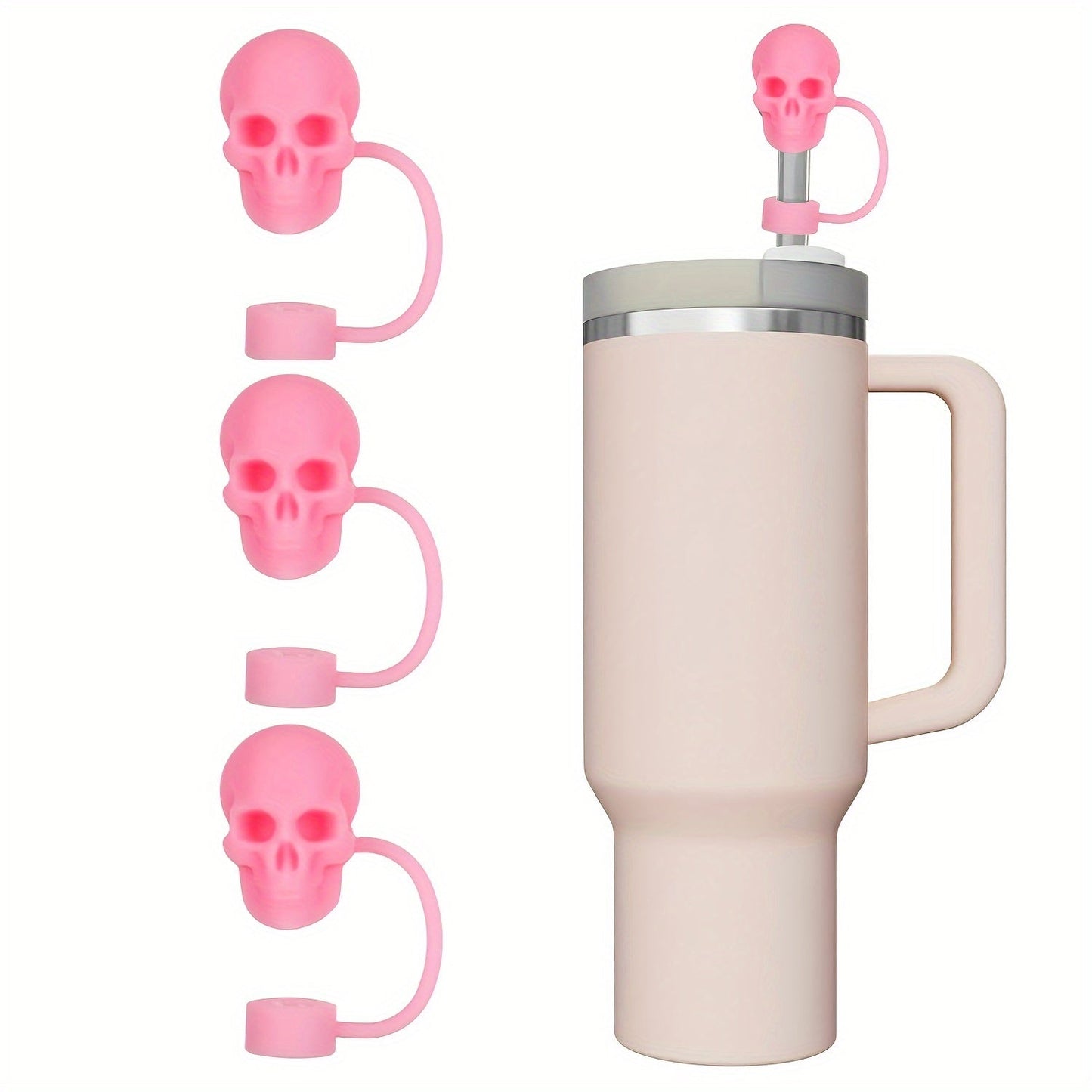 These adorable silicone skull-designed straw caps are designed for Stanley Cups and come in a set of 3/6. Each cap fits 10mm straw heads, is dustproof, and can be reused. They make perfect gifts for Halloween and Christmas.