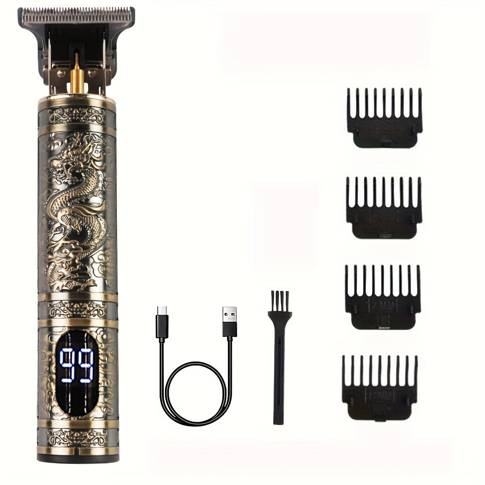 WEEME Professional Cordless Hair Clipper for Men - USB Rechargeable with Digital Display, LCD Screen & Accessories - Golden Dragon Design - Ideal Gift - WEEME