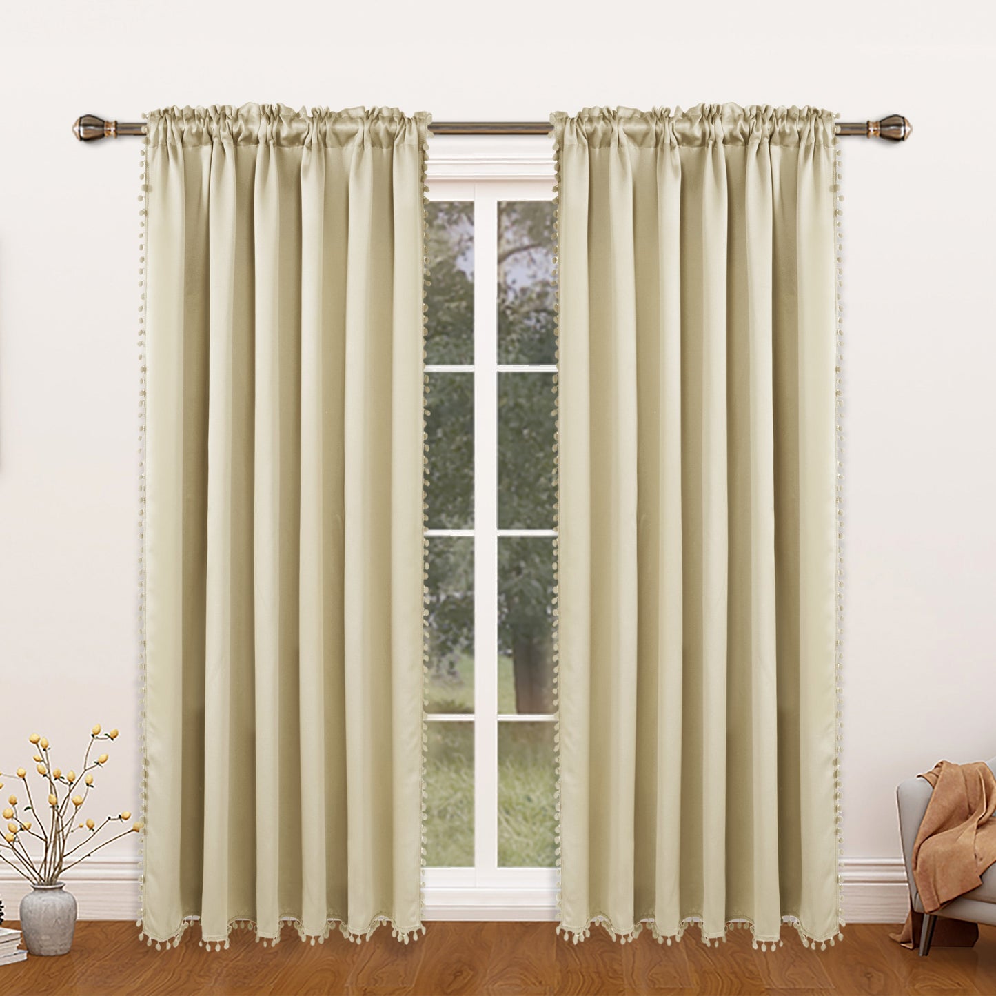 1 thermal insulated blackout curtain panel suitable for study, living room, and kitchen. This decorative curtain features a rod/pole pocket design for added privacy and energy efficiency.