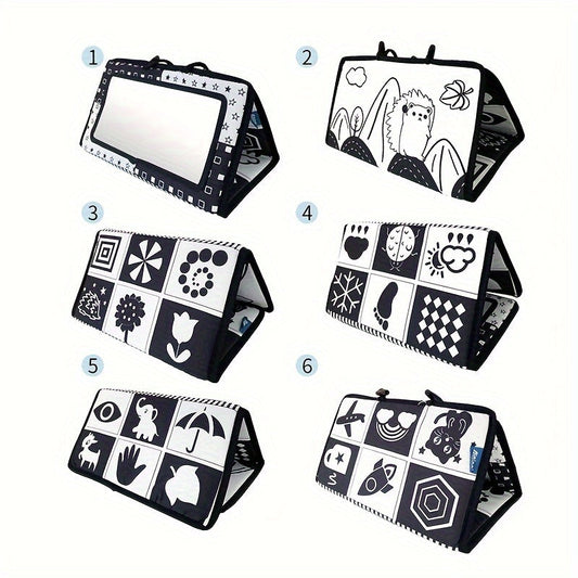 Folding Interactive Time Mirror Toy- Vibrant floor game for early learning with black and white contrast. Great for car seat entertainment. Perfect for Christmas, Halloween, and birthdays. Ideal gift.