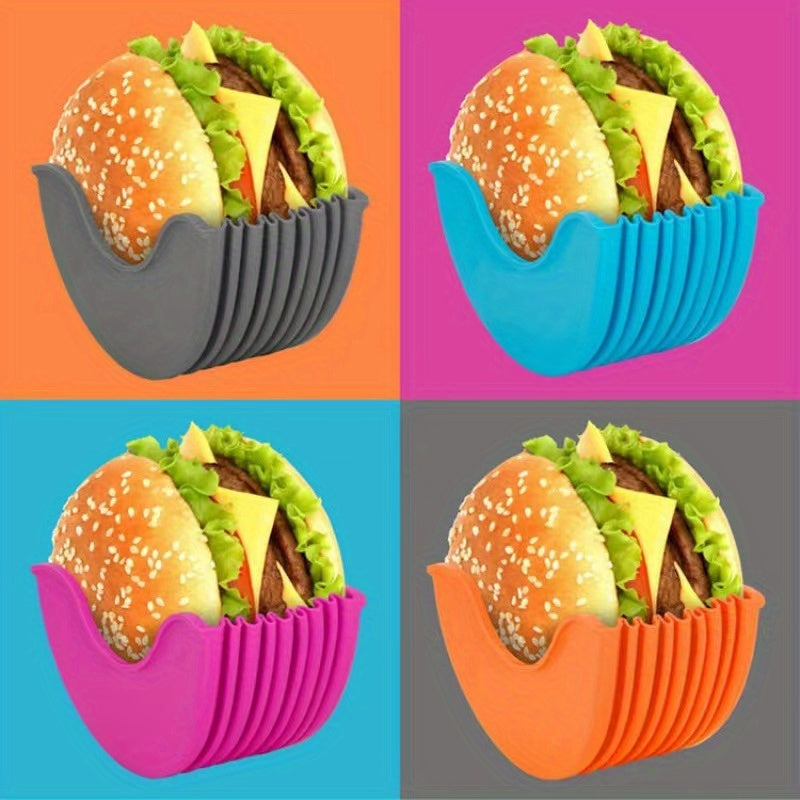 Make delicious burgers easier with this expandable silicone burger rack, perfect for storing and organizing your kitchen tools. This set includes one PC and four PCS of reusable burger racks, making it convenient to use for your next cooking adventure.