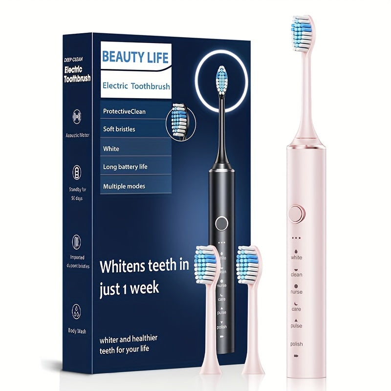 Smart Automatic Electric Toothbrush for Adults with Soft Bristles, USB Rechargeable, 500mAh Lithium Battery for Deep Cleaning.