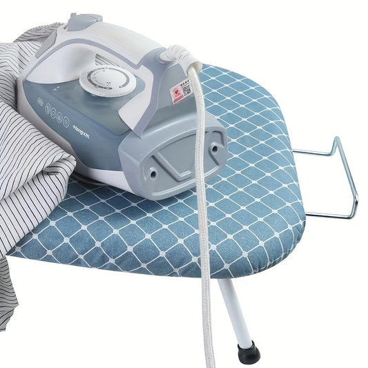 A sturdy ironing board with four foldable legs and a detachable fabric cover for reliable stability during ironing.