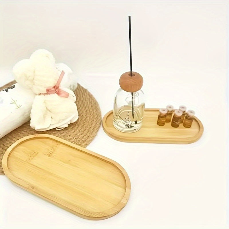 Bamboo serving tray for kitchen or bathroom use, ideal for teacups, cosmetics, and home decor.