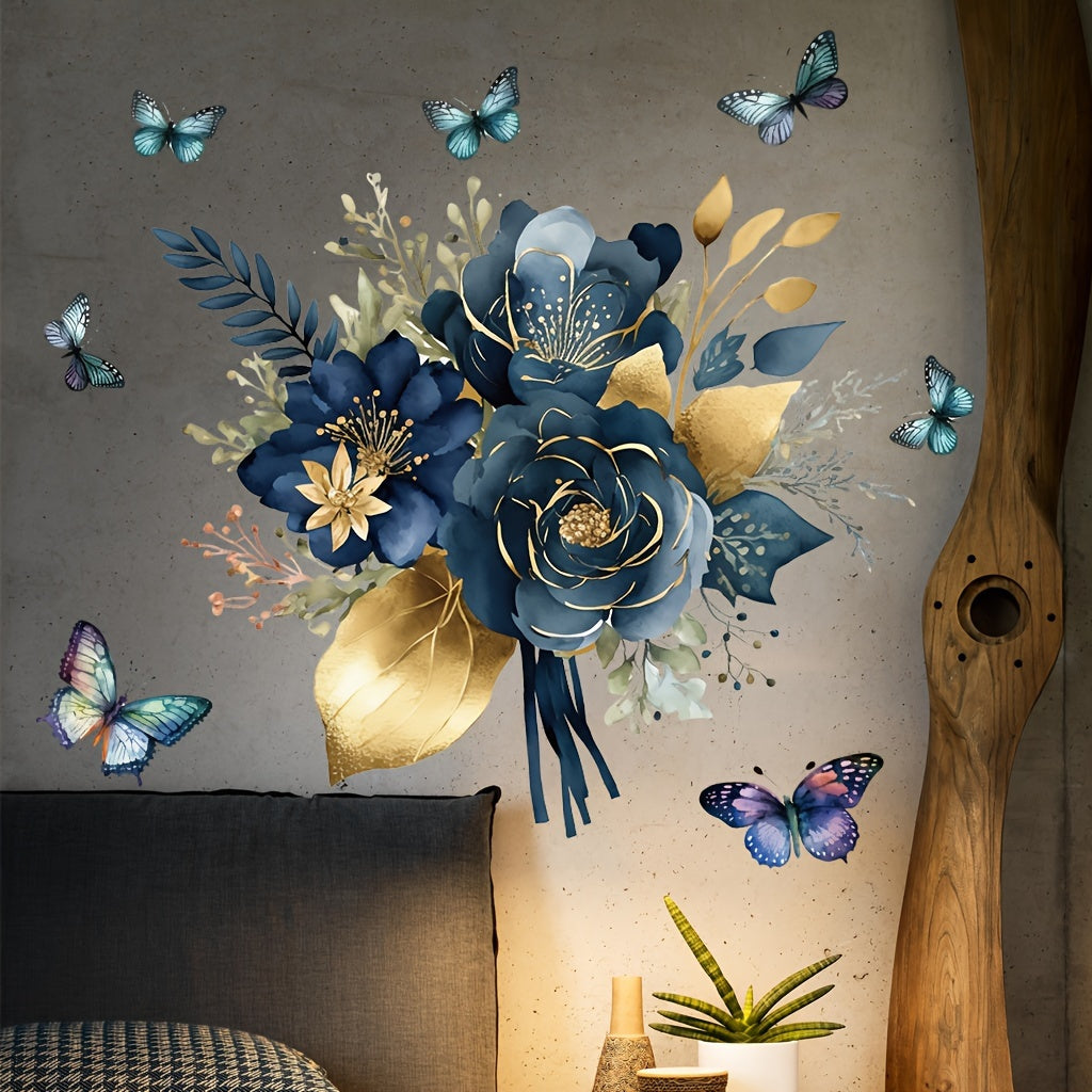 Blue Mandala Flower Butterfly Wall Sticker, Removable PVC Material, Suitable for Kitchen Walls