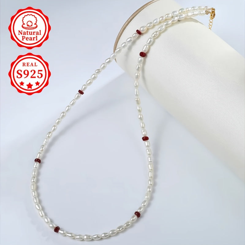 Stylish and Luxurious Freshwater Pearl Necklace for Women - Featuring an S925 Silver Clasp, Adjustable Strand of 3-4mm Rice Shaped June Birthstone Pearls, Perfect Gift Presented in a Gift Box